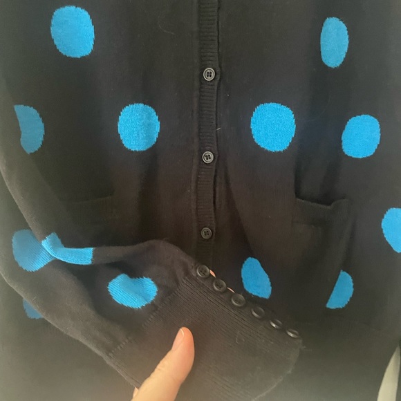 Blue and black polka dot cardigan, Lg. - Picture 3 of 3